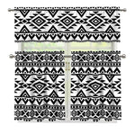 White And Black Aztec Pattern Print 3 Piece Kitchen Curtains