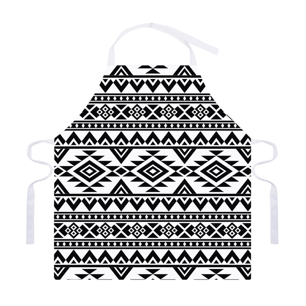 White And Black Aztec Pattern Print Adjustable Apron