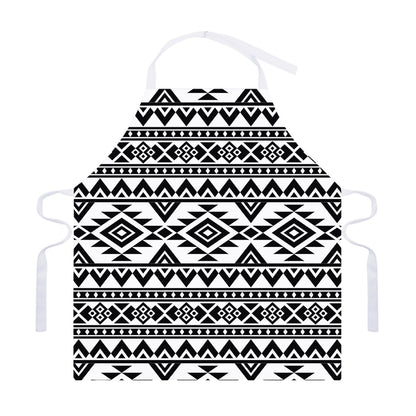 White And Black Aztec Pattern Print Adjustable Apron
