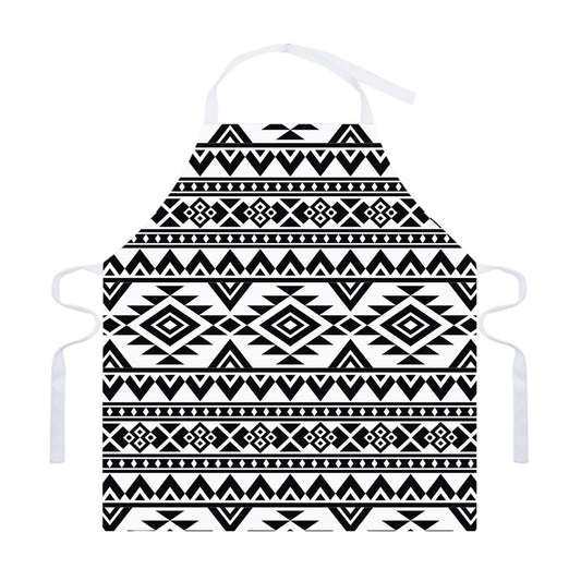 White And Black Aztec Pattern Print Adjustable Apron