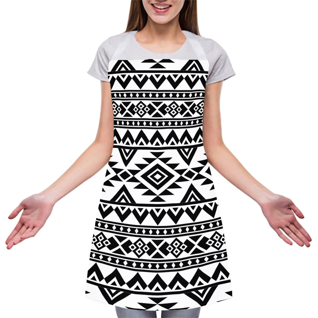 White And Black Aztec Pattern Print Adjustable Apron