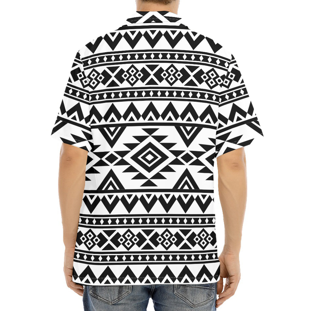 White And Black Aztec Pattern Print Aloha Shirt
