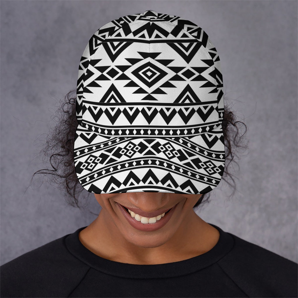 White And Black Aztec Pattern Print Baseball Cap