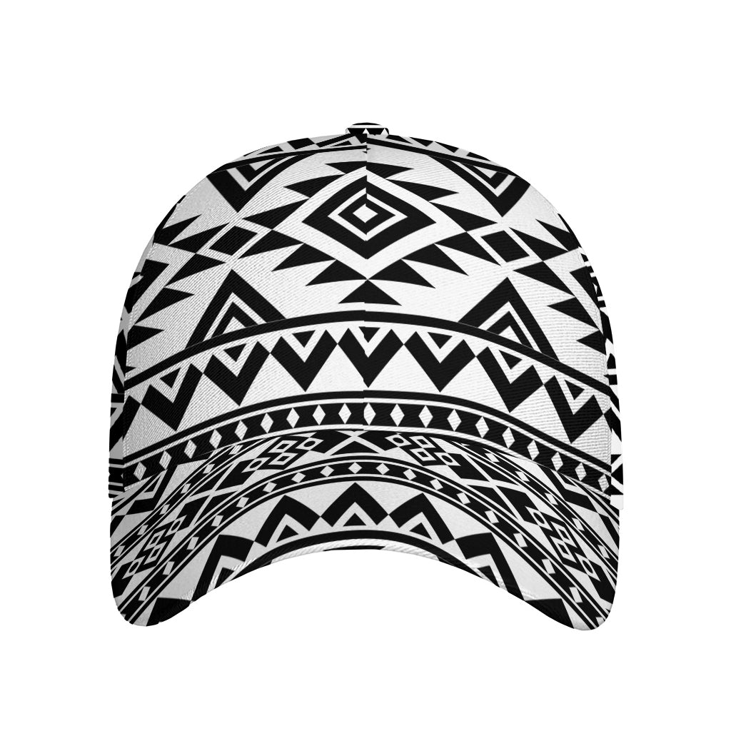 White And Black Aztec Pattern Print Baseball Cap