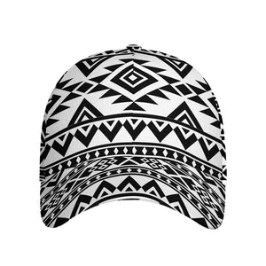 White And Black Aztec Pattern Print Baseball Cap