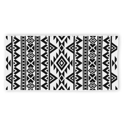 White And Black Aztec Pattern Print Beach Towel