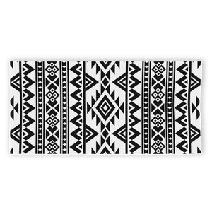 White And Black Aztec Pattern Print Beach Towel