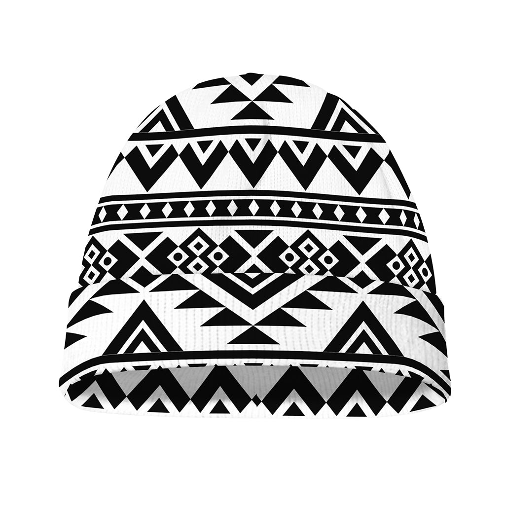 White And Black Aztec Pattern Print Beanie