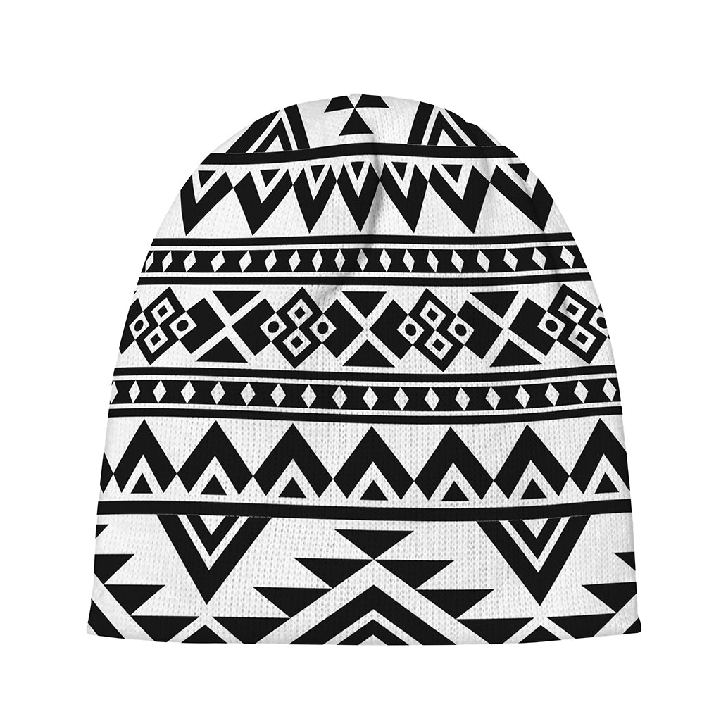 White And Black Aztec Pattern Print Beanie