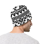 White And Black Aztec Pattern Print Beanie