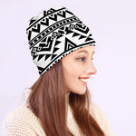 White And Black Aztec Pattern Print Beanie