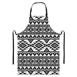 White And Black Aztec Pattern Print Bib Apron With Pocket