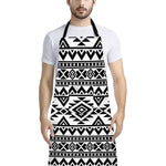 White And Black Aztec Pattern Print Bib Apron With Pocket