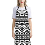 White And Black Aztec Pattern Print Bib Apron With Pocket
