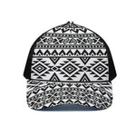 White And Black Aztec Pattern Print Black Mesh Trucker Cap