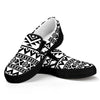 White And Black Aztec Pattern Print Black Slip On Sneakers