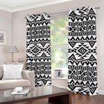 White And Black Aztec Pattern Print Blackout Grommet Curtains