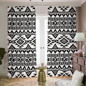 White And Black Aztec Pattern Print Blackout Pencil Pleat Curtains