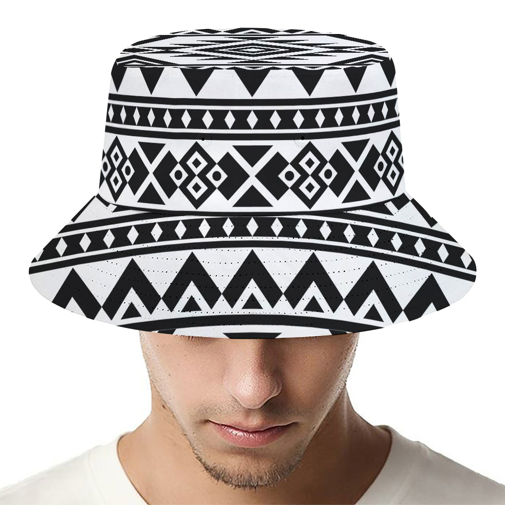 White And Black Aztec Pattern Print Bucket Hat