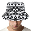 White And Black Aztec Pattern Print Bucket Hat