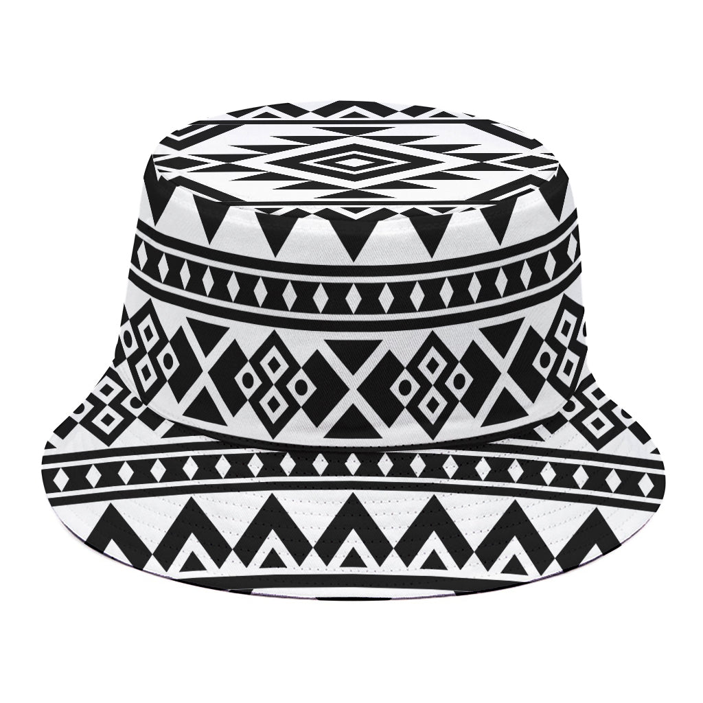 White And Black Aztec Pattern Print Bucket Hat