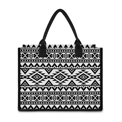 White And Black Aztec Pattern Print Canvas Tote Bag