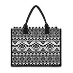 White And Black Aztec Pattern Print Canvas Tote Bag