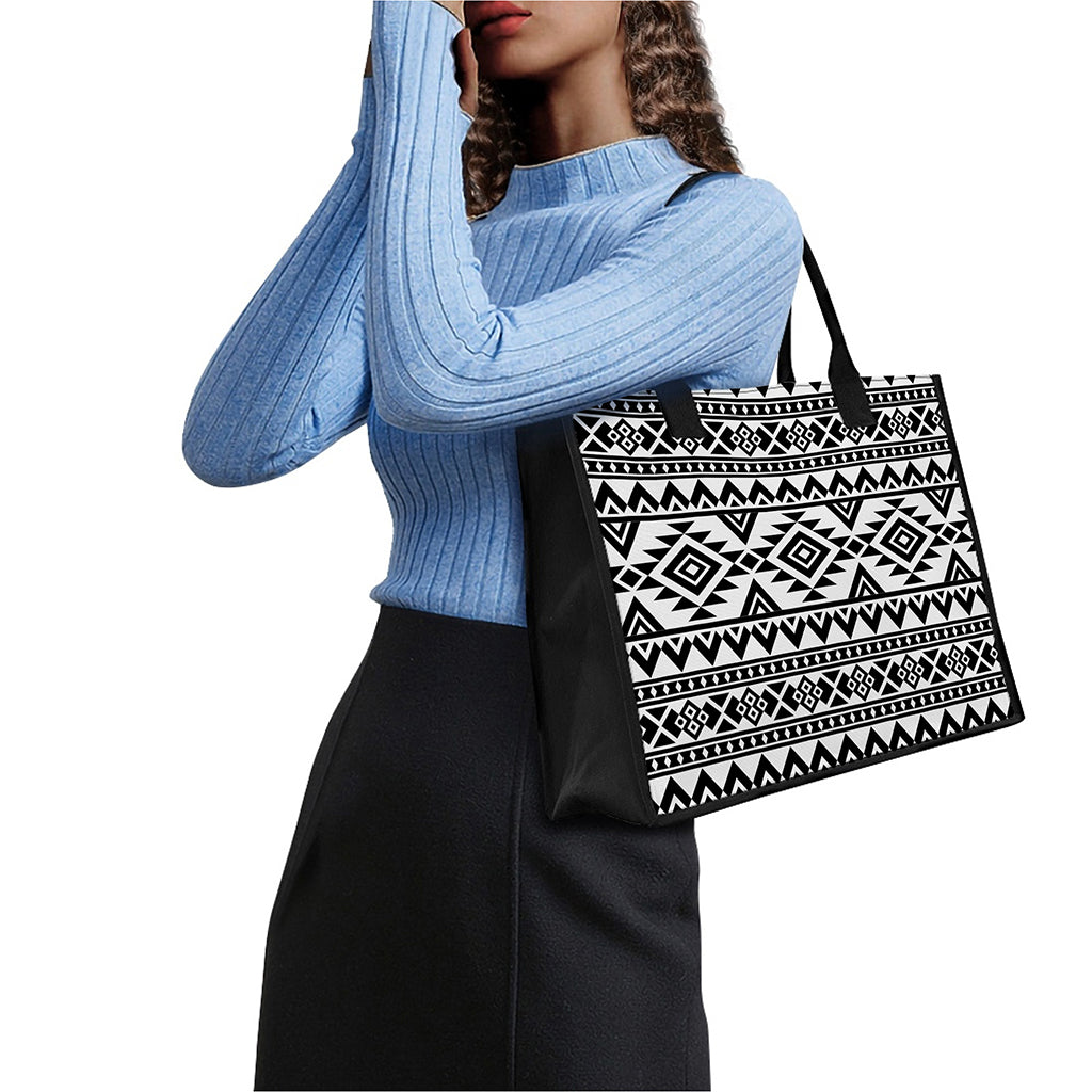 White And Black Aztec Pattern Print Canvas Tote Bag