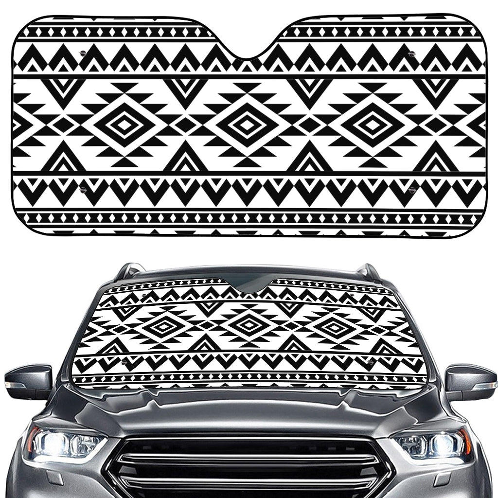 White And Black Aztec Pattern Print Car Windshield Sun Shade
