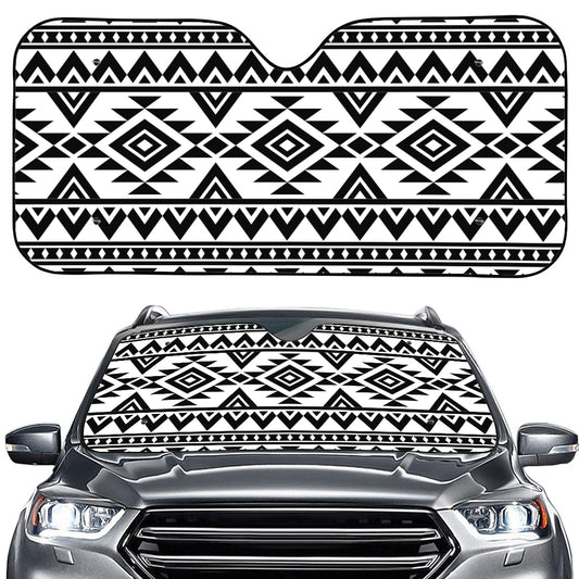 White And Black Aztec Pattern Print Car Windshield Sun Shade