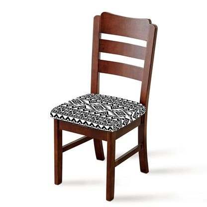White And Black Aztec Pattern Print Chair Cushion Cover