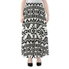 White And Black Aztec Pattern Print Chiffon Maxi Skirt