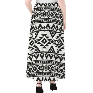 White And Black Aztec Pattern Print Chiffon Maxi Skirt