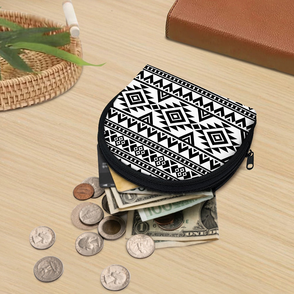 White And Black Aztec Pattern Print Coin Purse