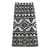 White And Black Aztec Pattern Print Cotton Front Slit Maxi Skirt