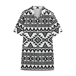White And Black Aztec Pattern Print Cotton Hawaiian Shirt