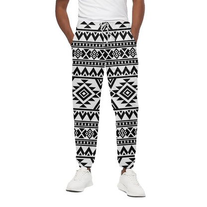 White And Black Aztec Pattern Print Cotton Pants