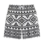 White And Black Aztec Pattern Print Cotton Shorts