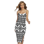 White And Black Aztec Pattern Print Cross Back Cami Dress