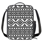 White And Black Aztec Pattern Print Crossbody Lunch Bag