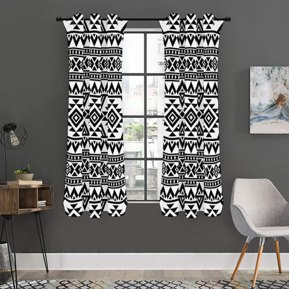 White And Black Aztec Pattern Print Curtain