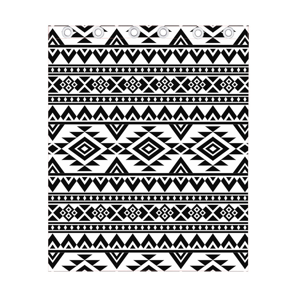 White And Black Aztec Pattern Print Curtain