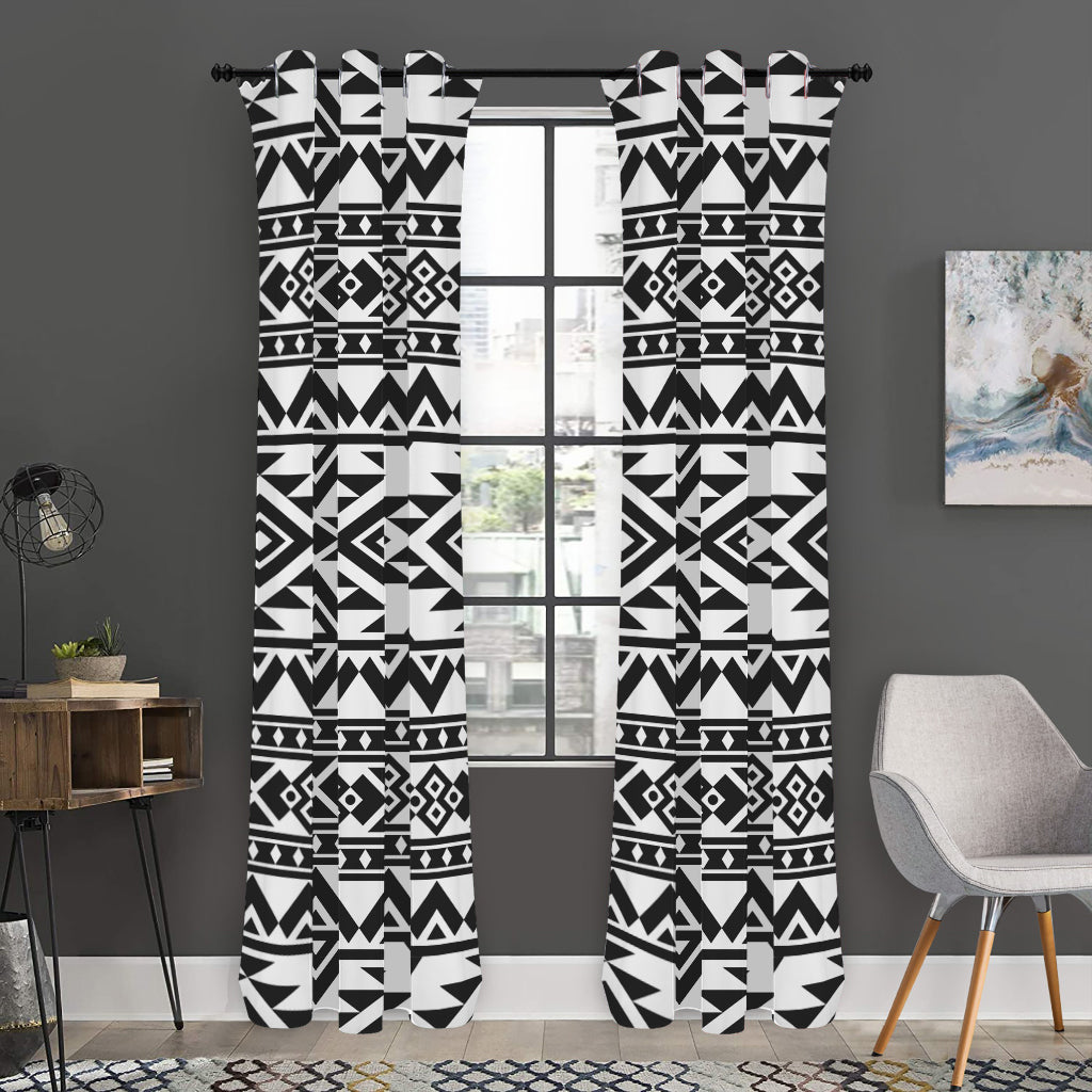 White And Black Aztec Pattern Print Curtain