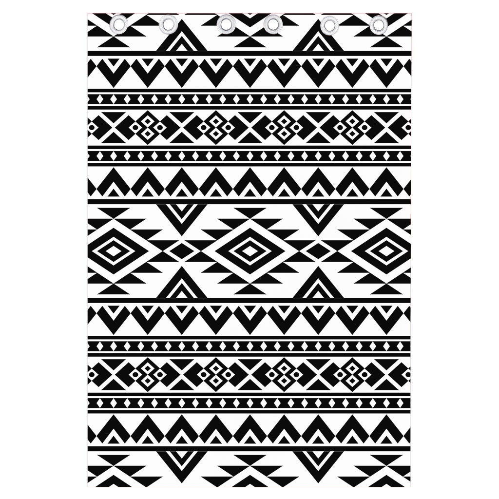 White And Black Aztec Pattern Print Curtain
