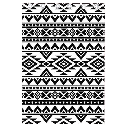 White And Black Aztec Pattern Print Curtain