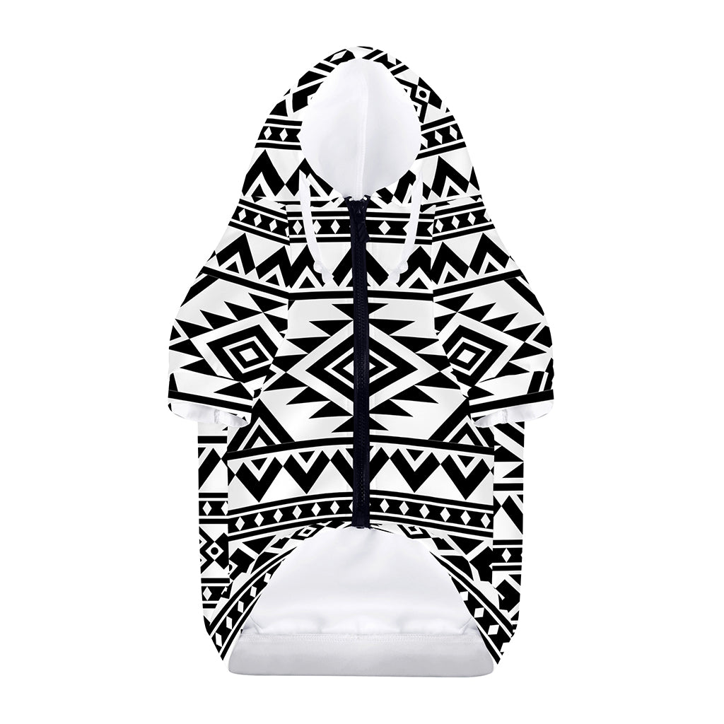 White And Black Aztec Pattern Print Dog Zip Up Hoodie