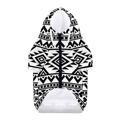 White And Black Aztec Pattern Print Dog Zip Up Hoodie