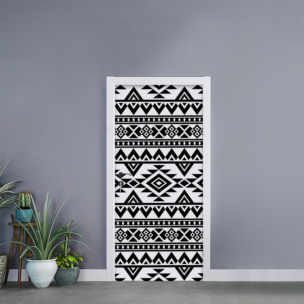 White And Black Aztec Pattern Print Door Sticker