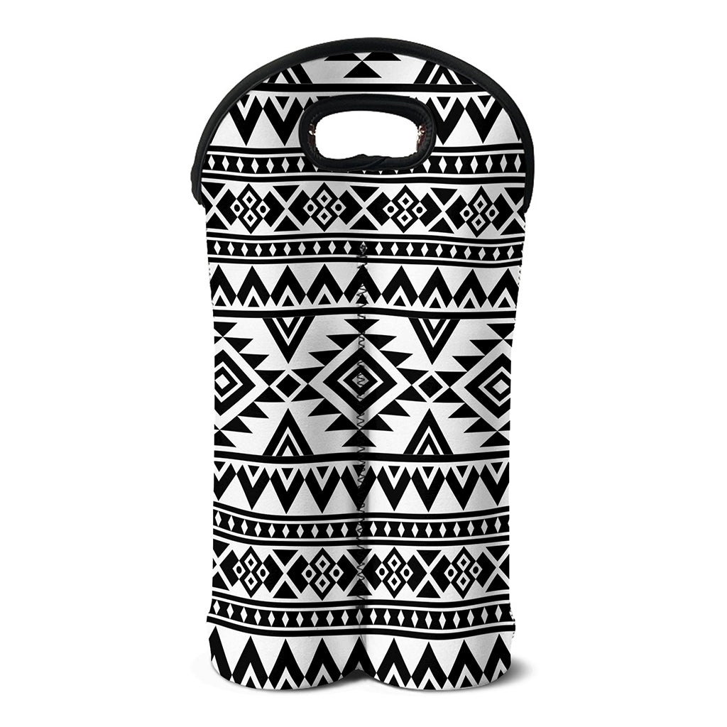 White And Black Aztec Pattern Print Double Neoprene Wine Tote