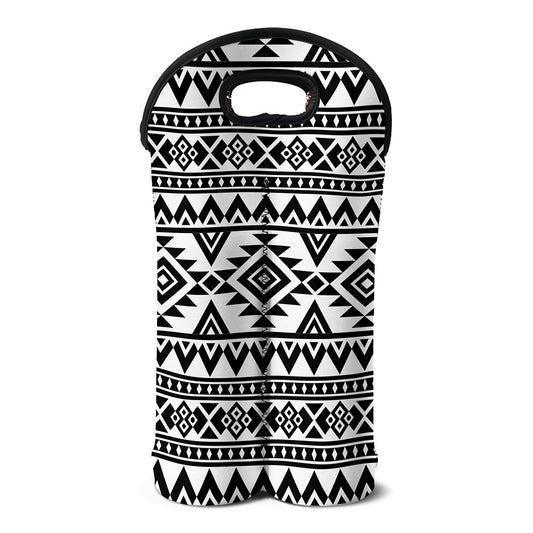 White And Black Aztec Pattern Print Double Neoprene Wine Tote